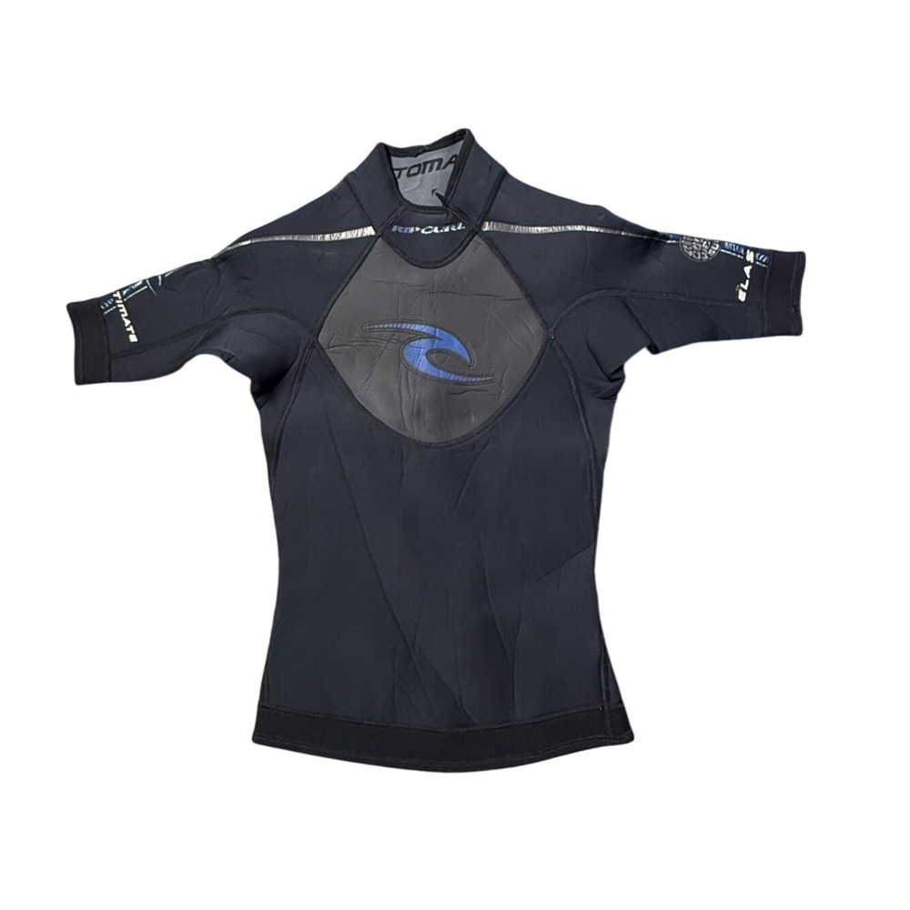Rip Curl Elastomax‎ Youth XXS Short Sleeve Wetsuit Top Surf Dive Black Blue
